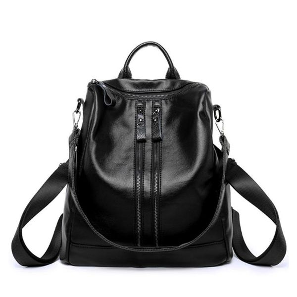 

fashion 2021 backpack soft leather school bag dual-purpose travel female softback unisex