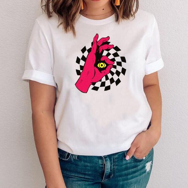 

women's t-shirt fashion tee shirt femme funny eye hand peeking gaze t women summer short sleeve cotton casual camiseta mujer, White
