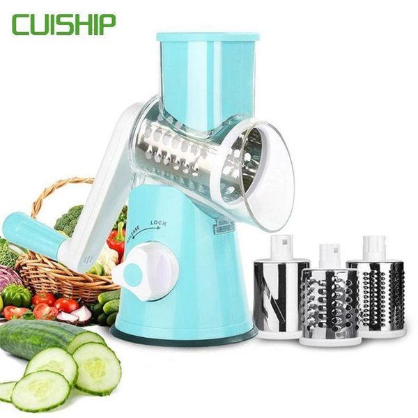 Ferramenta de cozinha Cortador de vegetais Redondo Mandoline Slicer Batata Cenoura Slicer com 3 lâminas de aço inoxidável Lâminas de lâminas 210317