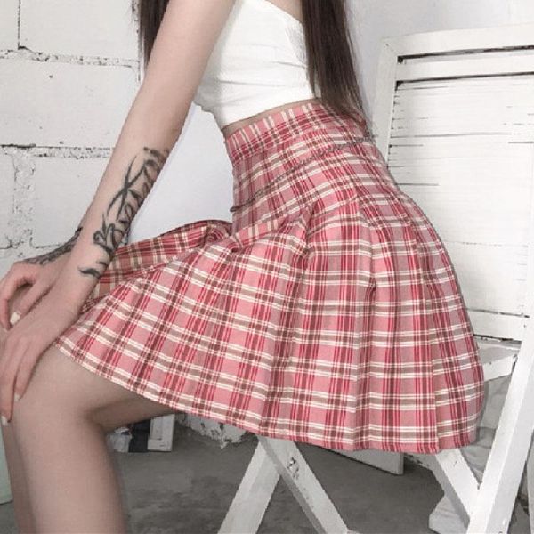 

skirts zoki fashion chain women pleated skirt jk high waist a line dancing streetwear girls mini plaid cotton summer mujer faldas, Black