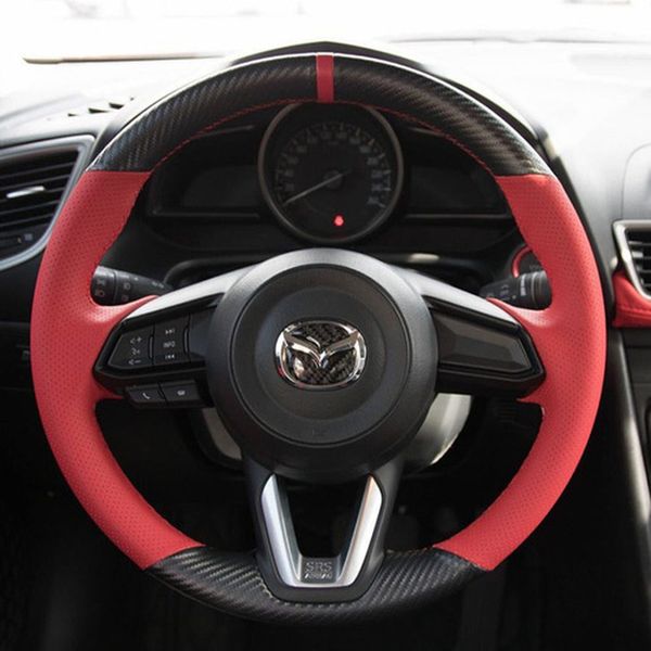 

diy custom hand-stitched carbon fiber leather steering wheel cover for mazda 3 / 6 onxela cx-4 cx-5 atenza ruiyi car wheel cover