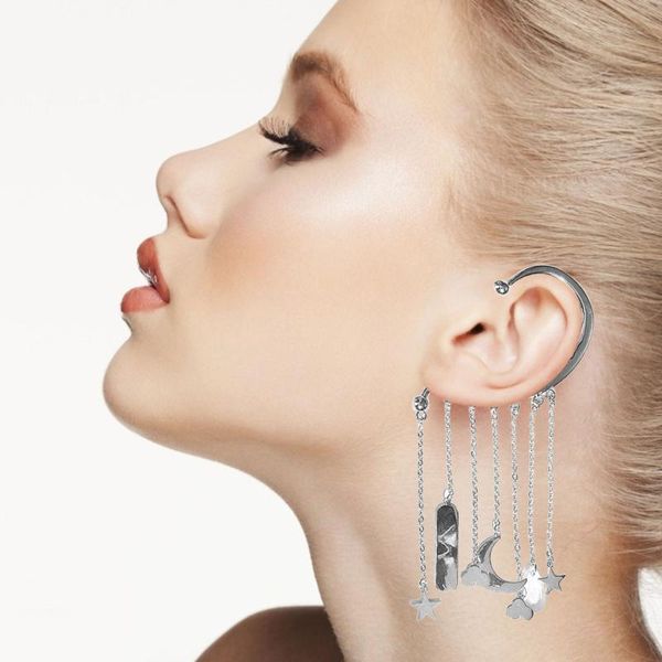 

hoop & huggie creative water drop tassel ear clip earrings crystal pearl chain cuff elegant long female jewelry d7, Golden;silver
