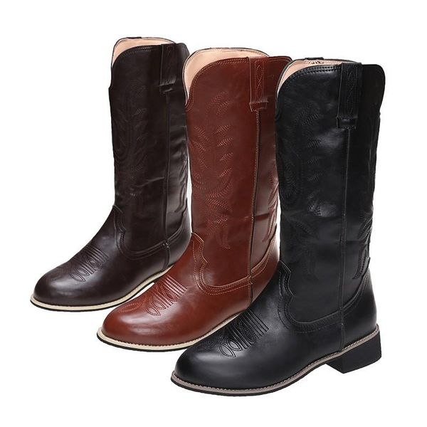 

boots women leather mid calf casual slip on autumn winter wedge long fashion pleated round toe black high female overknee