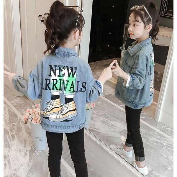 

girls' dresses spring boy printed letters denim teens outerwear fashion girls jackets coats kid clothing kids fall jean jacket, Red;yellow