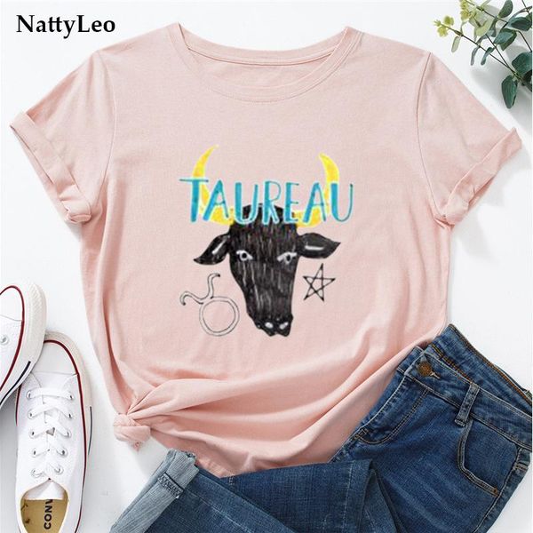

women's t-shirt summer women t shirt taureau constellation print tshirt 100%cotton o neck short sleeve tees plus size clothes, White