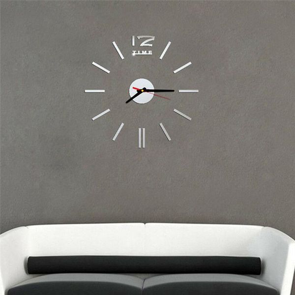 

modern large 3d mirror surface wall clock sticker home office room diy decor clocks