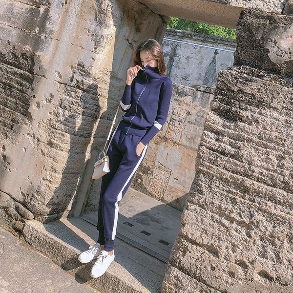 

women's two piece pants female spring 2021 fashion crochet casual jacket autumn sports garments suit clothes, White