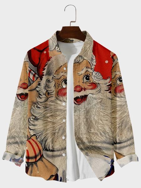 

men's casual shirts 2021 christmas elderly graphic digital printing loose large button long sleeve cardigan shirt1, White;black