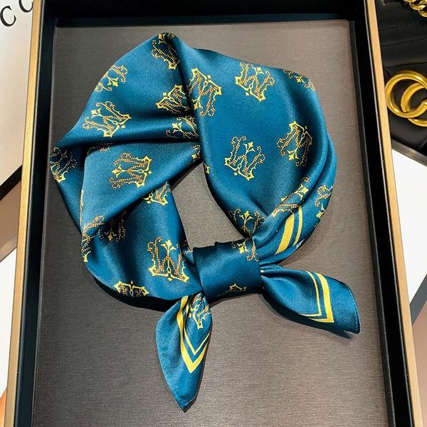 

scarves spring square scarf for women design print 100% silk hair band foulard female office neckerchief lady bandana fj546, Blue;gray