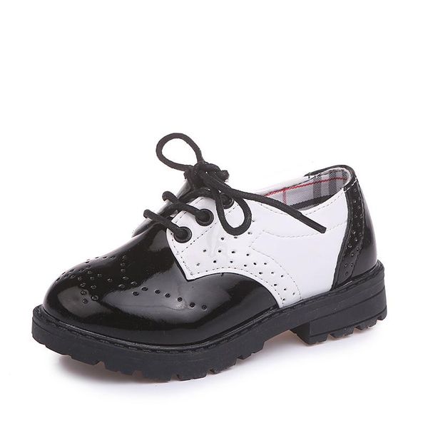 

children' leather shoes student boy & girls performance lace-up fashion patent for baby kids size 21-37 flat, Black;grey