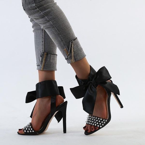 

high heel sandal for women female shoe large size open toe high-heeled multicolored rhinestone comfort girls big bow stiletto sandals, Black