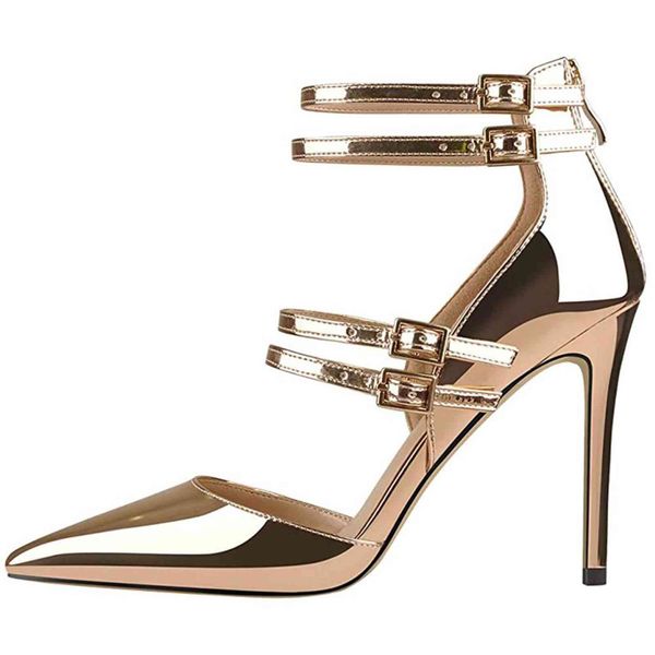 

dress shoes lovirs womens high thin heel pointed toe patent leather ankle strap stiletto pumps wedding party basic size 4-15 ypqp, Black