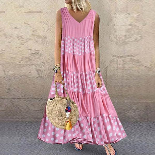 

casual dresses bohemian polka dot printed midi dress women's patchwork sundress fashion v neck sarafans vestido plus size par, Black;gray
