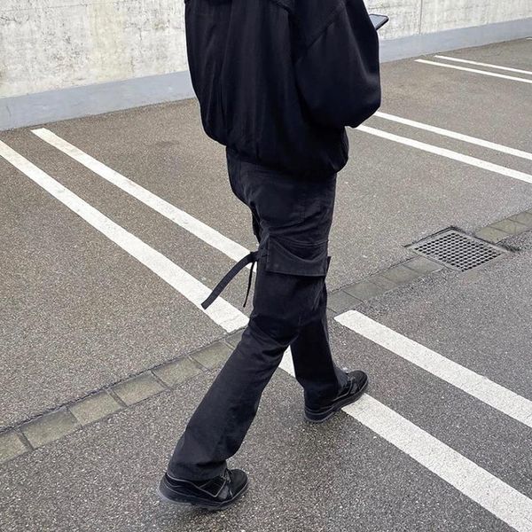 

men's pants high street functional pocket strap design loose cargo male straight black vibe casual trousers harajuku oversize overalls