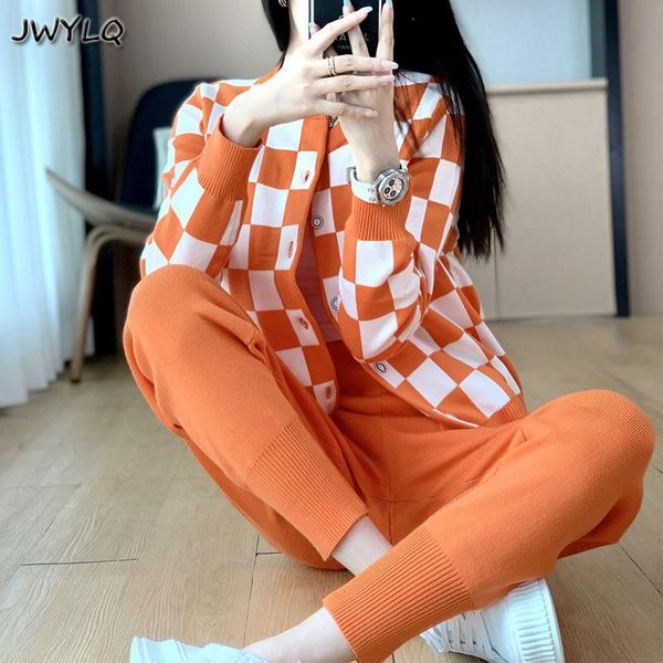 

women's tracksuits vintage sweater knit womens korean fashion o neck woman pullovers + harem pants two piece sets y2k winter outfits, Gray