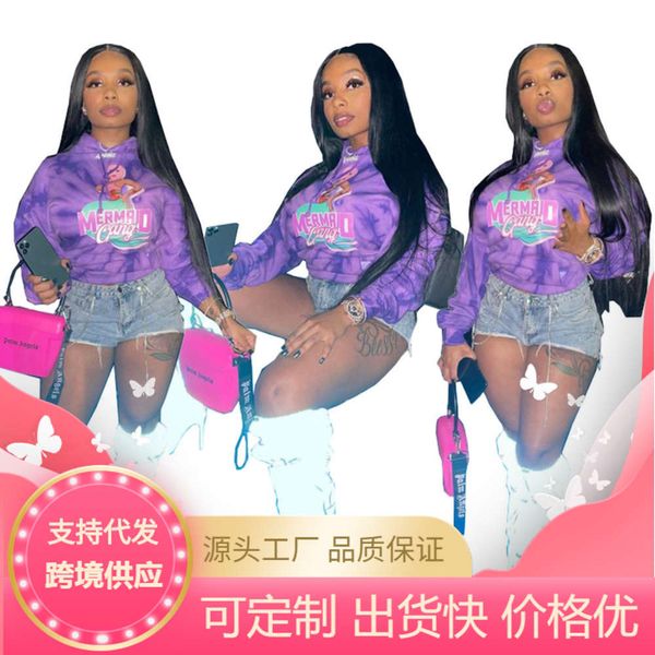 

women's sweater mermaid letter print casual women, Black