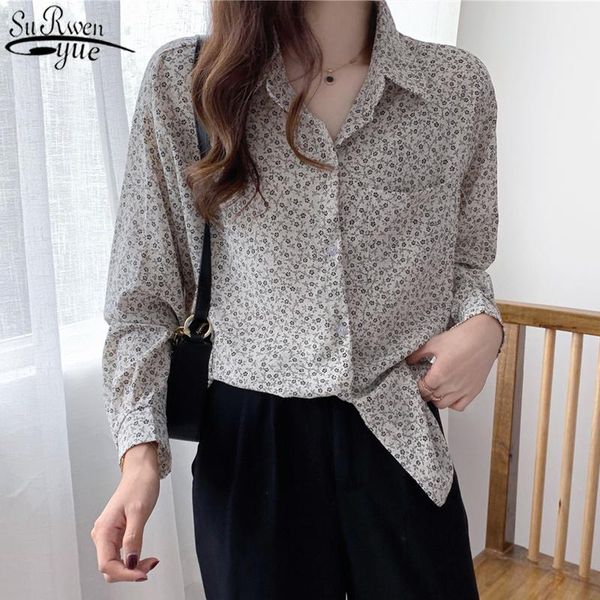 

printed long sleeve chiffon blouse autumn vintage loose women's shirts korean fashion chic floral shirt ladies 11138 blouses &, White