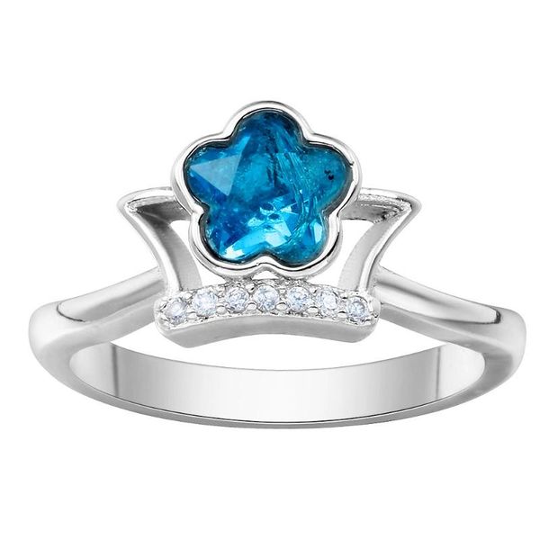 

wedding rings hainon arrival silver color style crown rose flower finger for women jewelry blue cubic zirconia gifts, Slivery;golden