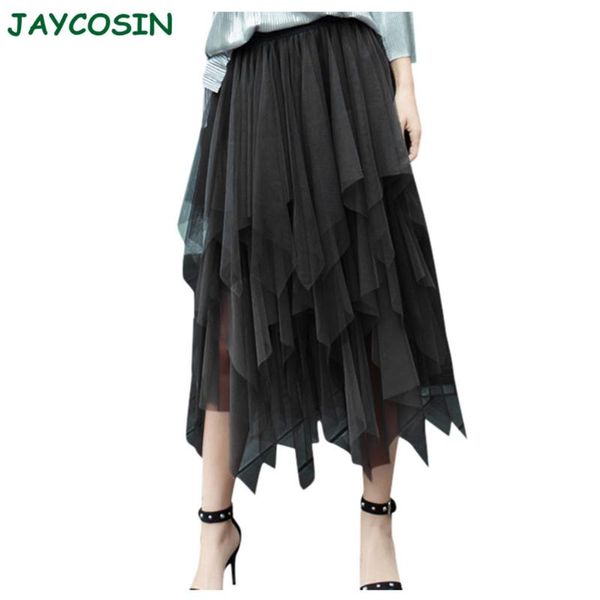 

skirts jaycosin clothes women solid color high waist skirt womens fashion elastic slim mesh tutu irregular long spring 1217, Black