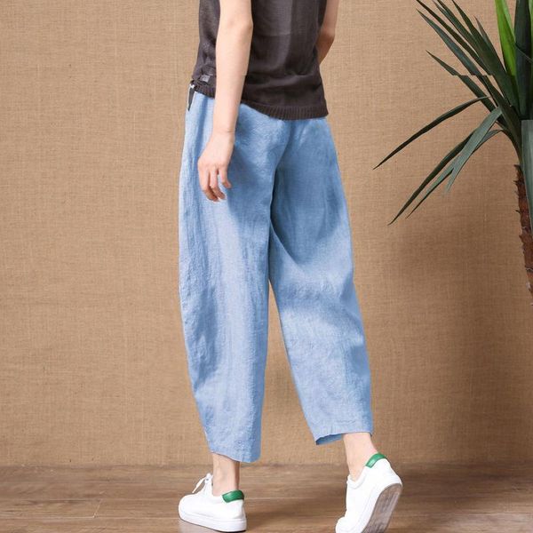 

women's pants & capris cotton linen elastic waist vintage trousers lady loose casual plus size s-5xl retro literary, Black;white