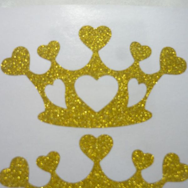 

7.62x4.1cm gold glitter sticker crown with heart cutouts gift wrap
