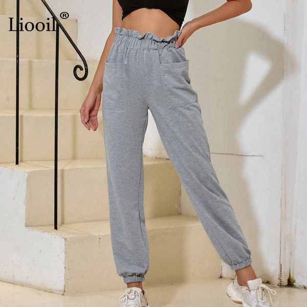 

pants high waist loose long women clothes trousers with pockets streetwear casual gray womens joggers sweat pants wkj0, Black;white