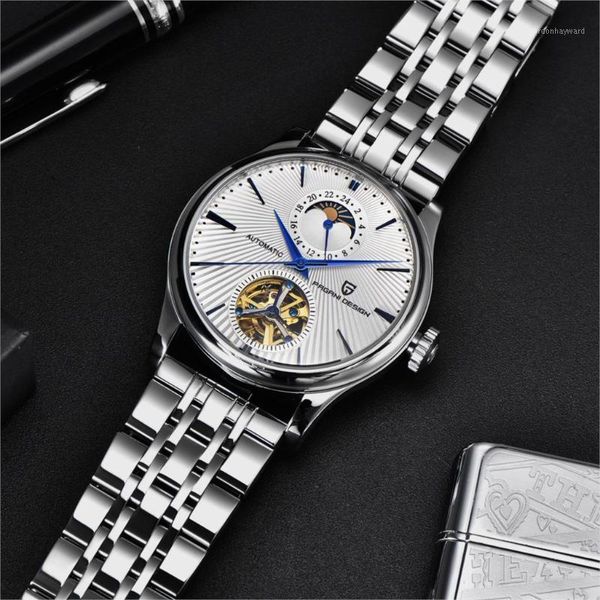 

wristwatches 2021 pagani design brand men's mechanical watch luxury business sports tourbillon stainless steel waterproof, Slivery;brown