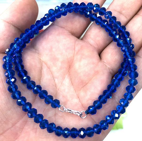 

chains 4x6mm faceted abacus dark blue crystal beads necklace 18'', Silver