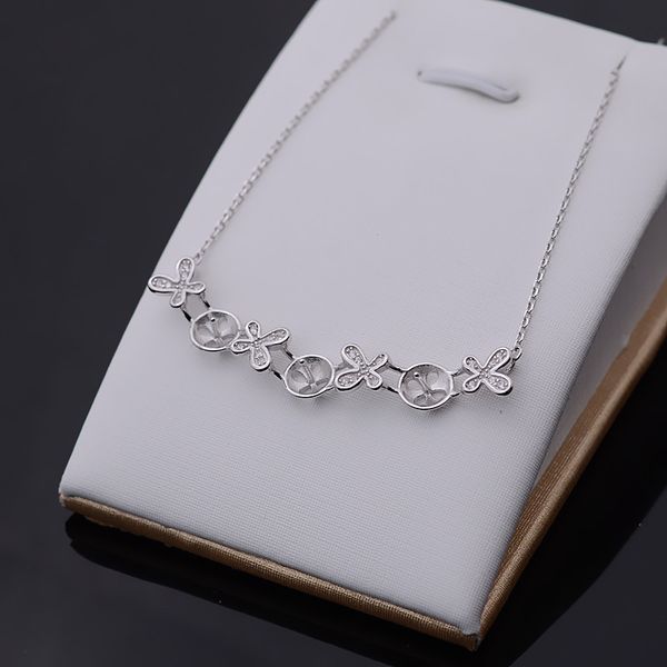 

s925 silver necklace pendant 8-9 pendant three bead disc set clavicle chain diy pearl accessories empty holder 290