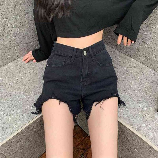 

solid women loose shorts fashion high waist tassel female straight denim shorts summer casual zipper pocket jeans, White;black