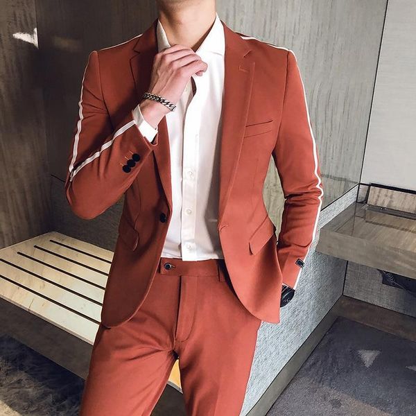

men's suits & blazers korean shoulder stripe suit 2021 spring casual slim fit men for wedding business formal dress costume homme, White;black
