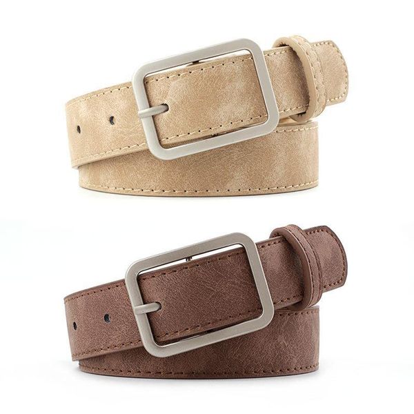 

2.8cm wide leather waist strap belt black brown women square metal buckle belts ladies female for jeans