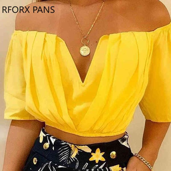 

women off shoulder ruched & tropical print shorts two pieces set, White;black