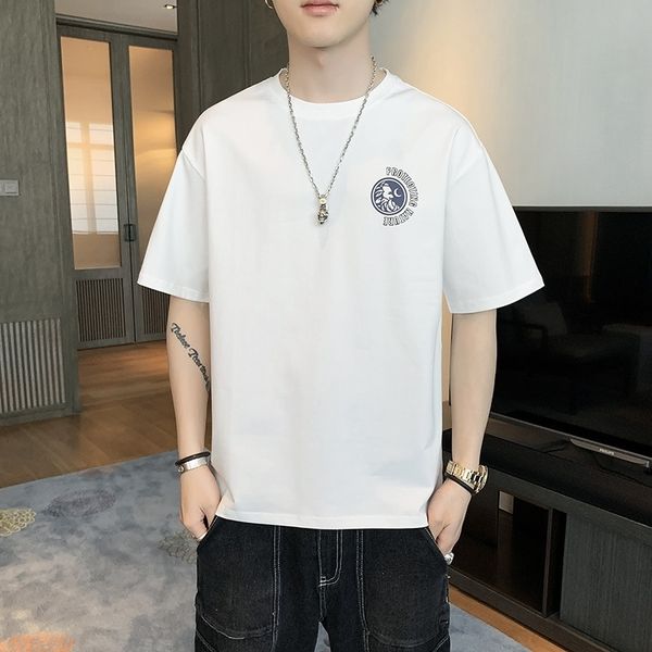 

aru short sleeve t-shirts) coat 2021 summertrend men's wear korean youth loose casual fashion t-shirt men's wear, White;black