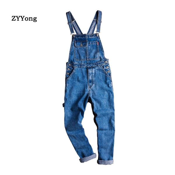 

men's jeans american blue overalls men denim jumpsuit straight bib hip hop big pocket korean cargo pants casual trousers clothing
