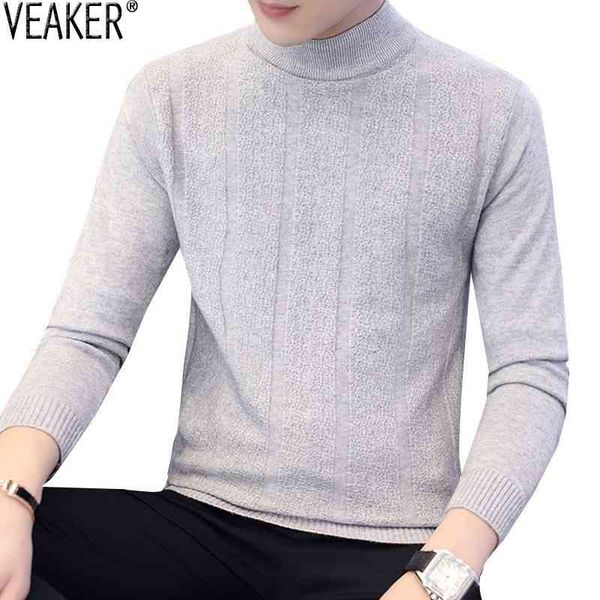 

2021 autumn new men's turtleneck knitwear male casual high neck srtiped s gray knitted pullover sweater 3xl, Black