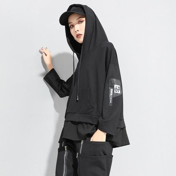 

women's hoodies & sweatshirts loose fit letter printed long oversized sweatshirt hooded sleeve women big size fashion spring autumn 202, Black