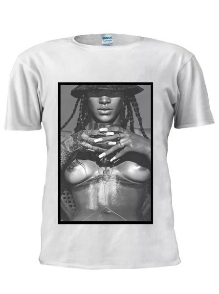 

Rihanna Singer Hat Sexy Nipple Piercing T-shirt Men Women Unisex Tshirt M172, Mainly pictures