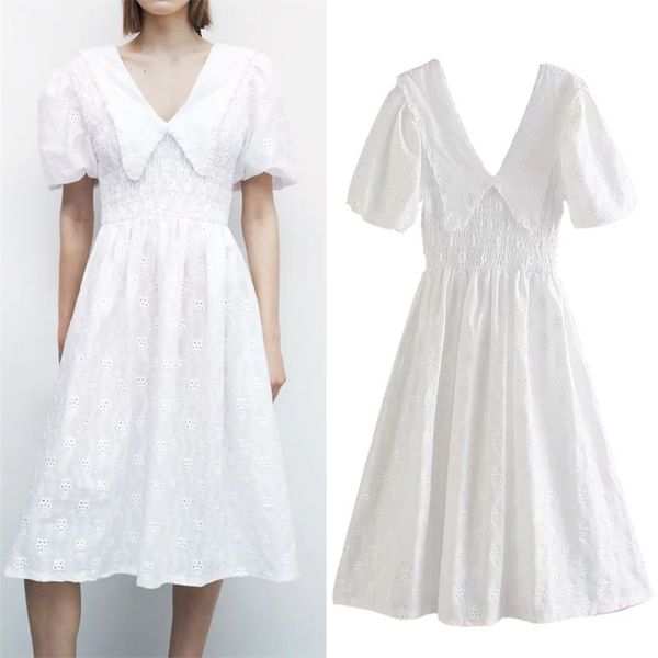 

white cutwork embroidery long dresses summer woman short puff sleeve midi women casual elegant fairy 210519, Black;gray