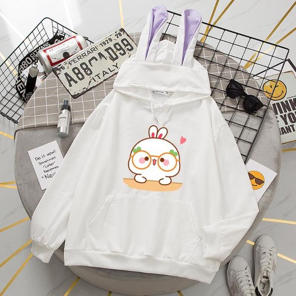 

women's hoodies & sweatshirts cute cartoon hoodie casual cotton long sleeve sweatshirt pullover with ears ladies oversized clothes, Black