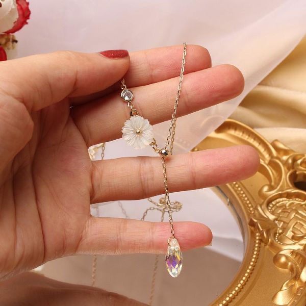 

pendant necklaces korean design fashion jewelry exquisite shell flower crystal clavicle necklace stretch adjustable female, Silver
