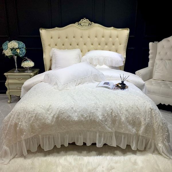 

bedding sets 1200tc egyptian cotton  king size white lace duvet cover bed sheets linen set for girls