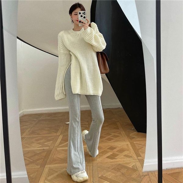 

women's sweaters fafa sweater lazy wind female autumn and winter pullover hollow out split knit long sleeve loose medium white coat, White;black