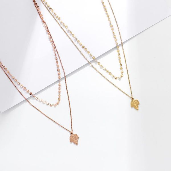 

stainless steel maple charm multi chain necklace jewelry chains, Silver