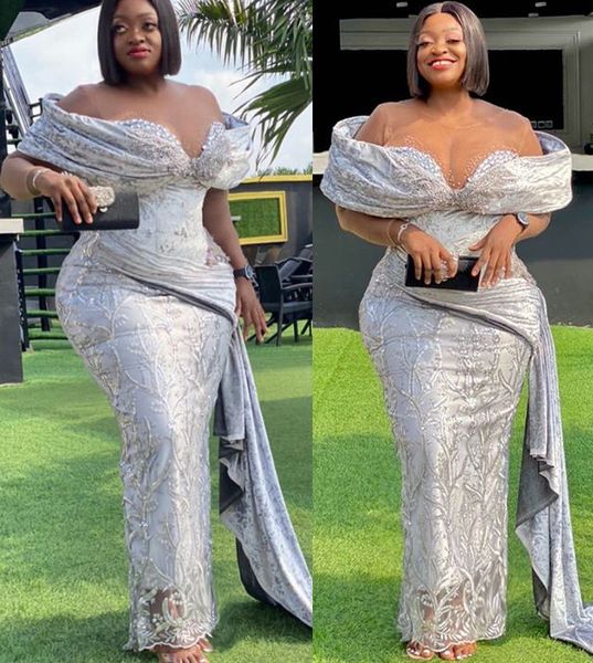 

2022 plus size arabic aso ebi silver lace prom dresses beaded crystals sheath evening formal party second reception birthday gowns dress zj3, Black