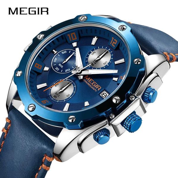 

wristwatches the megir chronograph watch men relogio masculino business casual quartz watches male clock creative military wrist, Slivery;brown
