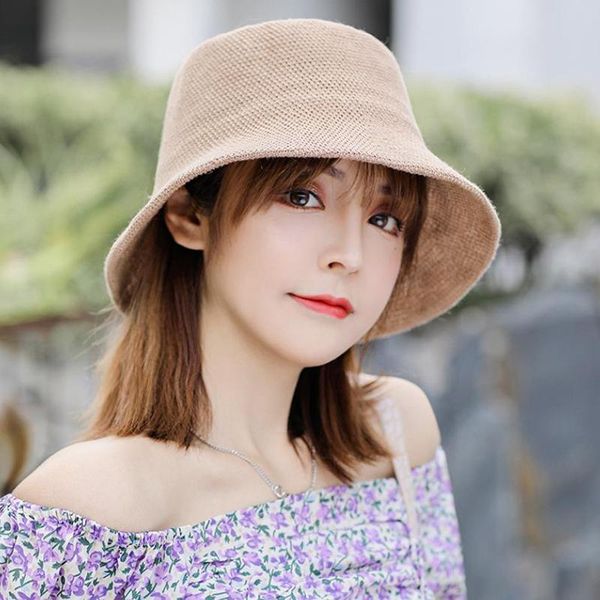 

wide brim hats fisherman hat women summer sunscreen sun beach korean cotton linen bucket fashion travel foldable chapeau femme, Blue;gray