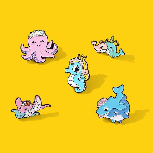 

marine animal lovely brooch metal badge trinket silk scarf buckle waist pin seahorse whale ocs, Gray