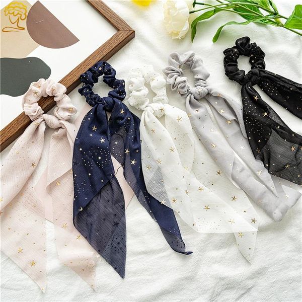 

hair accessories chiffon star ponytail ribbon large bowel ring europe and the united states cross-border women's headwear, Slivery;white