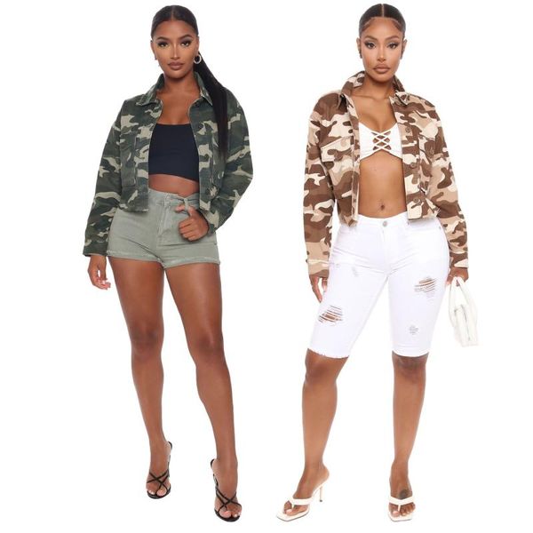 

women's jackets autumn thin camouflage jacket ladies elegant long-sleeved bomber casual army green earthy yellow camouf, Black;brown